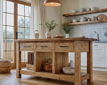 Handmade Live Edge Kitchen Island: Rustic Farmhouse Style with Storage