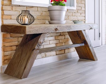 Custom Rustic Wooden Console Table – Handmade Farmhouse Live Edge Solid Wood Entryway Hallway Dresser – Narrow Handcrafted for Living Room