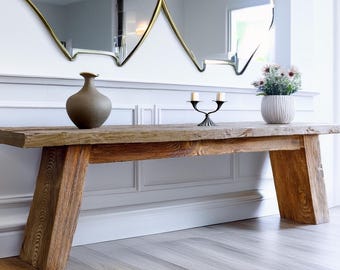Custom Rustic Wooden Console Table – Handmade Farmhouse Live Edge Solid Wood Entryway Hallway Dresser – Narrow Handcrafted for Living Room