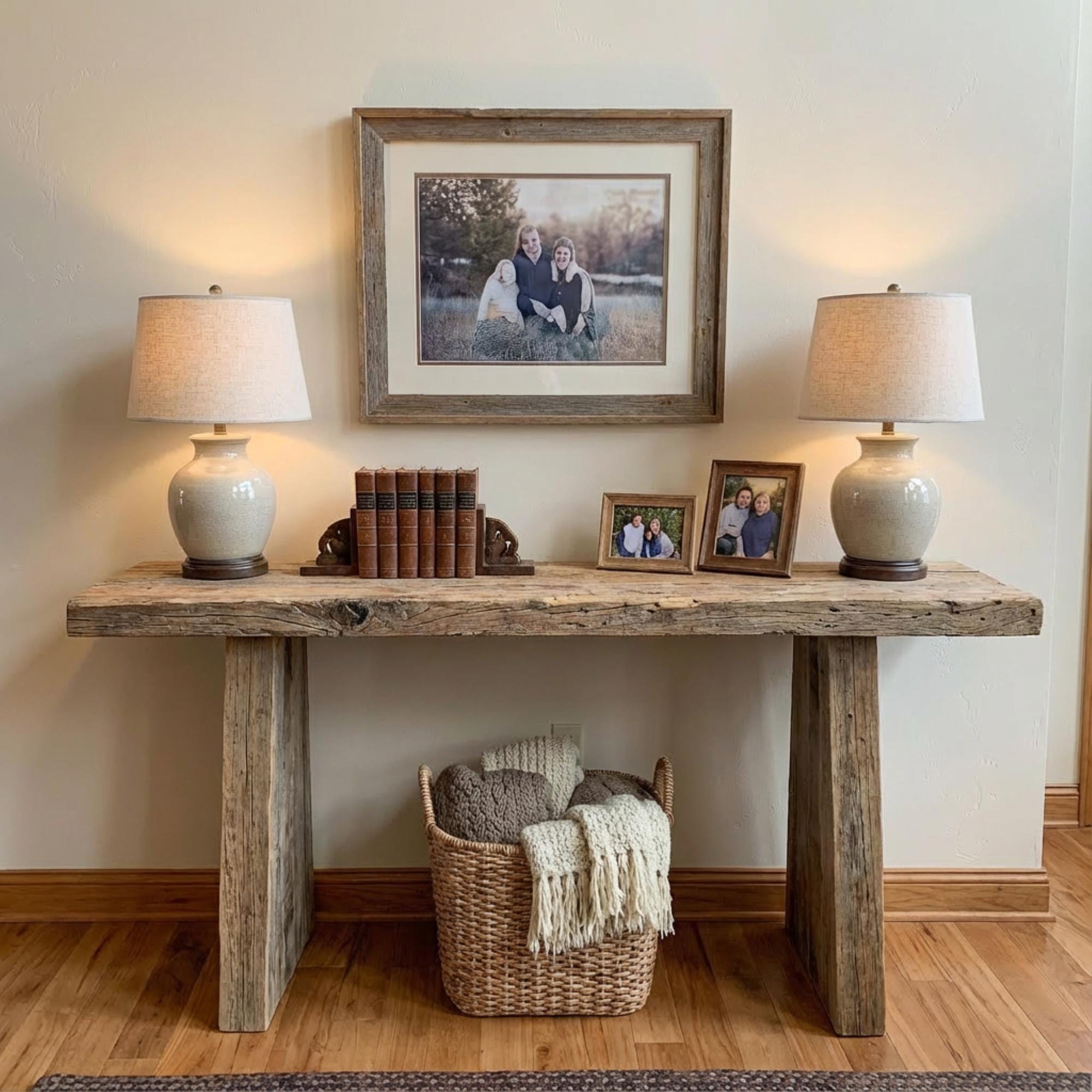Rustic Wooden Console Table – Custom Farmhouse Style, Live Edge Solid ...