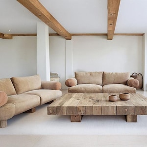 Rustic Wooden Coffee Table – Custom Handmade Farmhouse Style, Solid Rectangular Live Edge Wood Decor