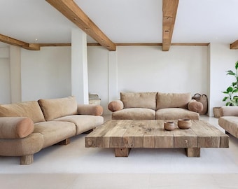 Rustic Wooden Coffee Table – Custom Handmade Farmhouse Style, Solid Rectangular Live Edge Wood Decor