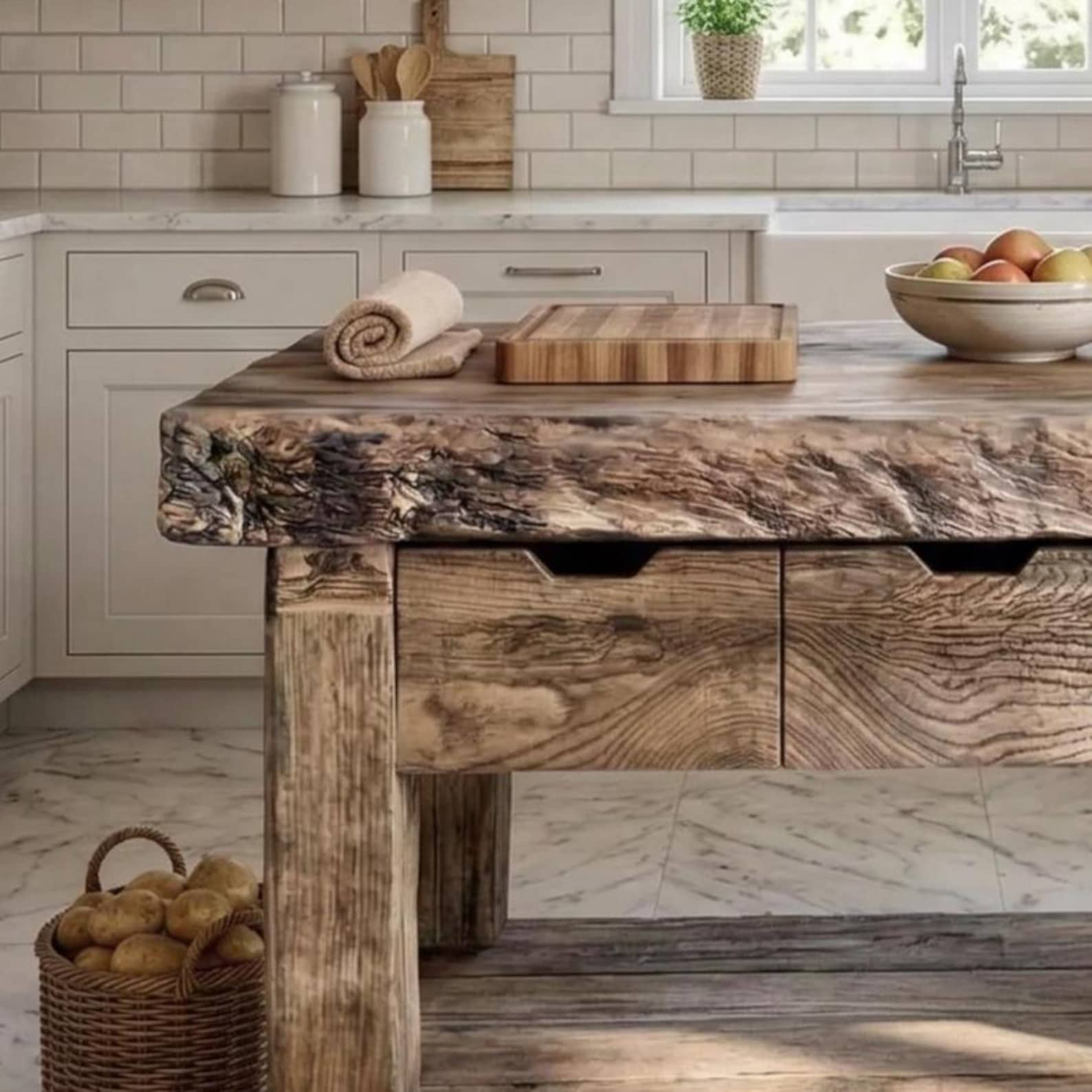 Handmade Live Edge Kitchen Island: Rustic Farmhouse Style With Storage ...