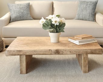 Custom Handmade Rustic Wooden Coffee Table - Farmhouse Style natural Live Edge Old Handcrafted solid rectangular wood table home decor