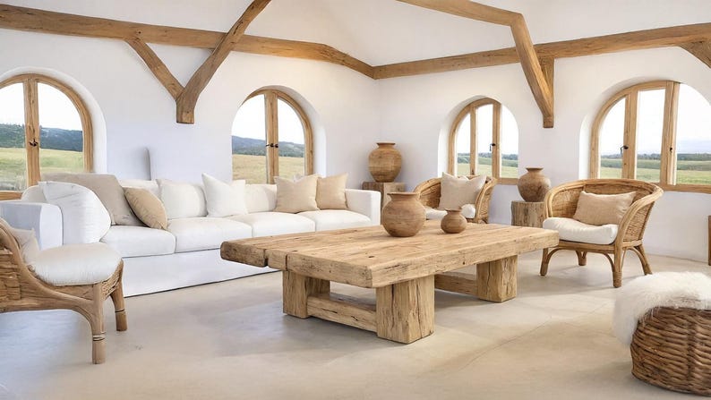 Rustic Wooden Coffee Table – Custom Handmade Farmhouse Style, Solid Rectangular Live Edge Wood Decor image 1