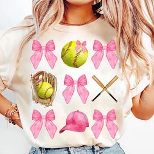 Softball Coquette Bow Shirt, Soft Girl Era Graphic Unisex Shirt, Baseball Shirt, Coquette Shirt, Pink Bow Shirt, Gift For Mom