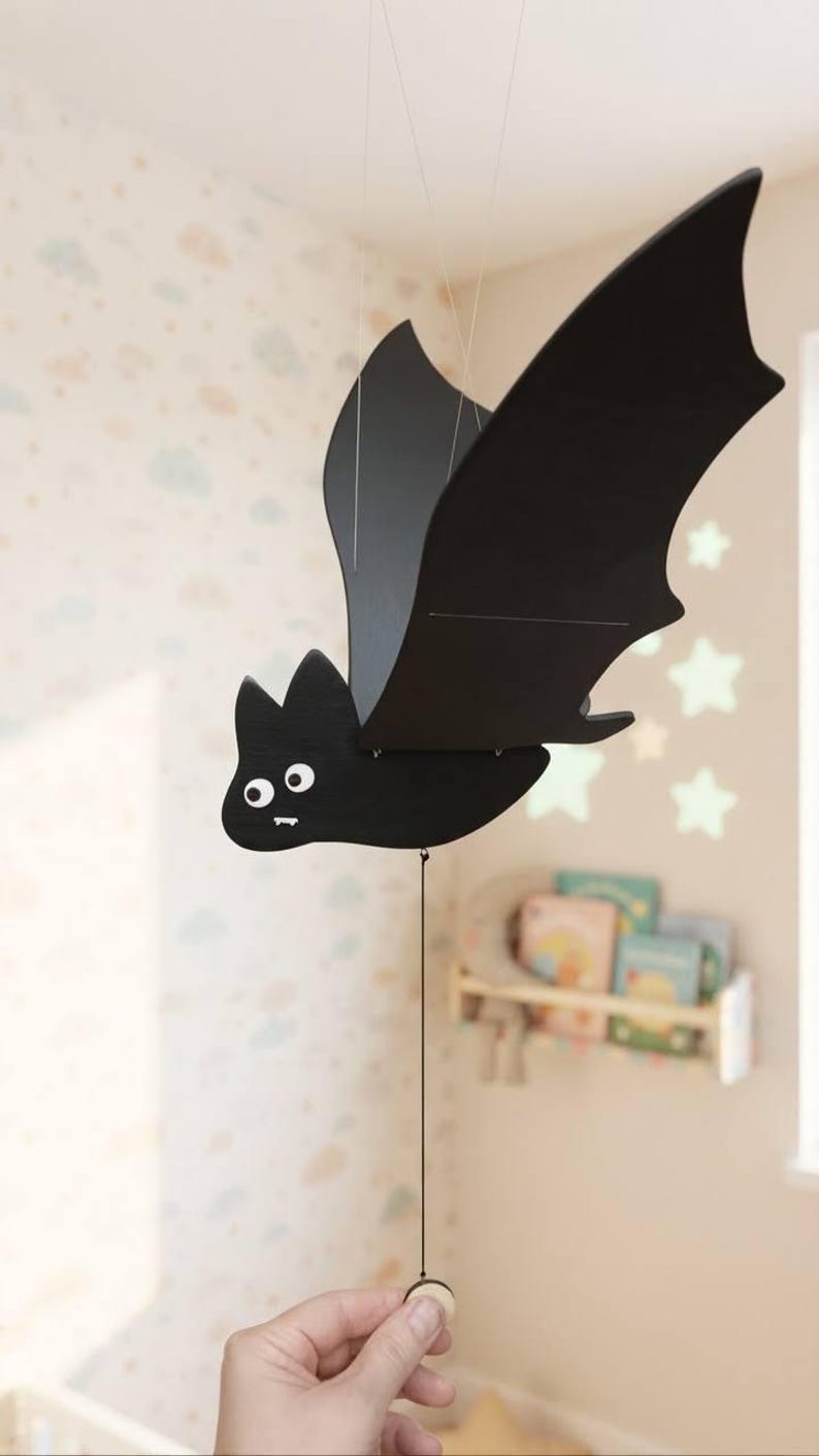 Do Not Pull String Sign Wooden Balancing Bat With Glow-in-the-dark Eyes – Handmade Halloween ...