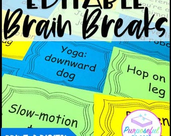 EDITIERBARE Aktivitätskarten für Brain Break-Bewegung - Classroom Marketing Print Digital