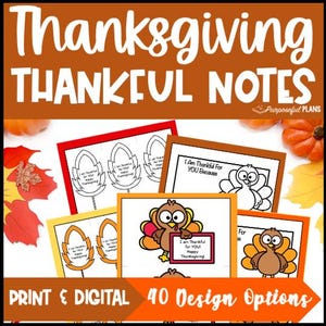 Editable Thanksgiving Thankful Writing - November Activity - Teacher Note Card