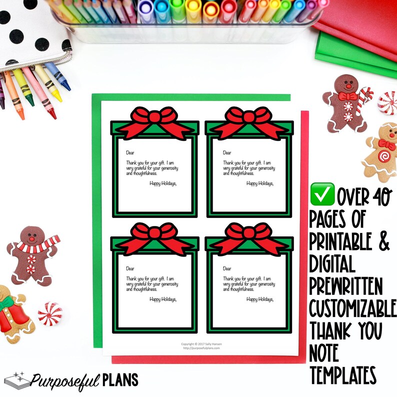 Editable Christmas Thank You Notes: Teacher Holiday Cards (digital ...
