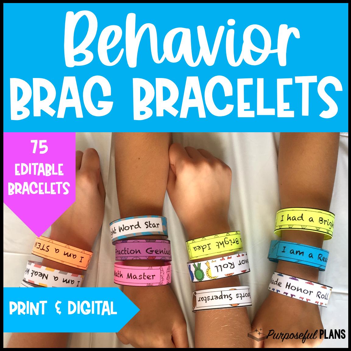 EDITABLE Positive Incentive Behavior Brag Bracelets for Students ...