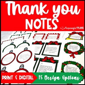 Editable Christmas Thank You Note Holiday Card from Teacher - Digital and Print Templates - Teacher Note Card