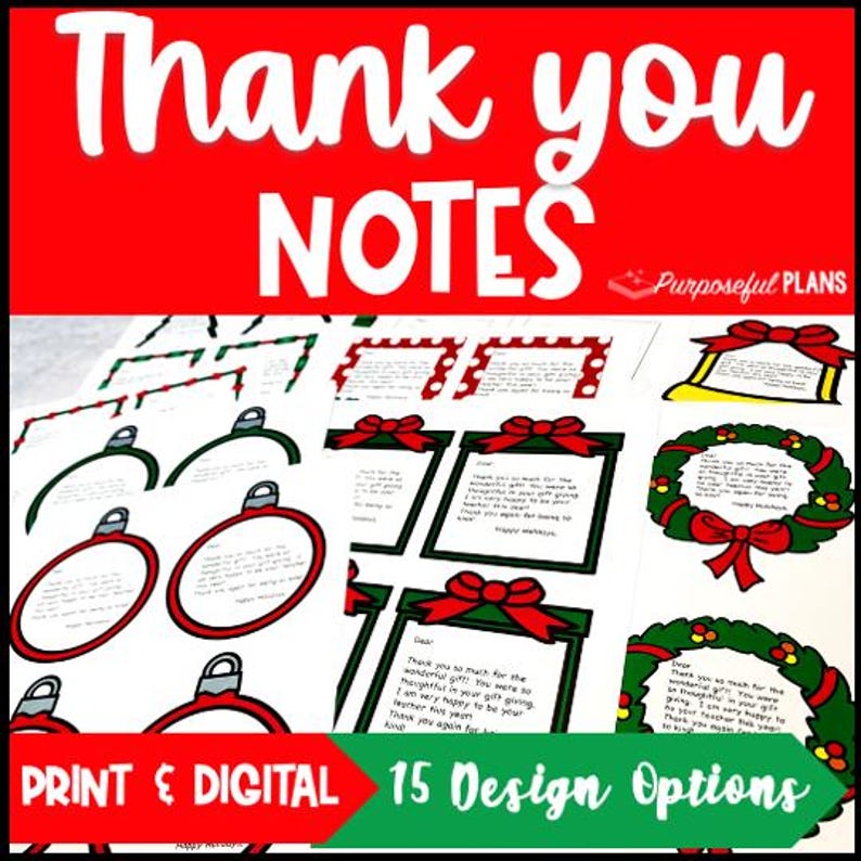 Editable Christmas Thank You Notes: Teacher Holiday Cards (digital ...