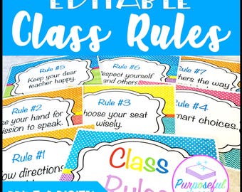 EDITIERBARE Klassenzimmerregeln für Schüler - Klassenerwartungen Poster - Digital & Print