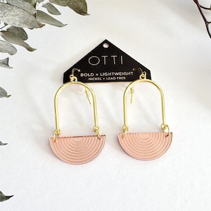 Modern Architectural Half Moon Lightweight Earrings: Rose Gold