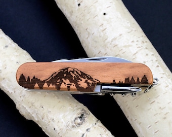 Customizable 7-Tool Pocket Knife with Engraved MT RAINIER Design Gift for Men Groomsmen Wedding Party Fathers Day Graduation Camping