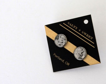 Architectural Laser Cut Birch Stud Earrings: Grey faux Granite