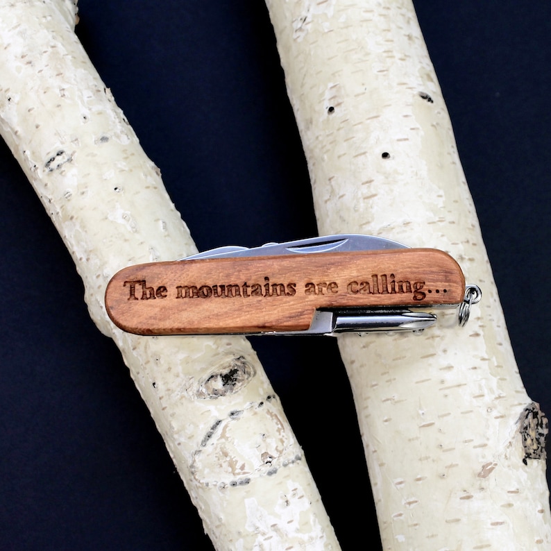 Customizable 7-Tool Pocket Knife with Engraved MOUNTAINEER Design Gift for Men Groomsmen Wedding Party Fathers Day Graduation Camping image 2