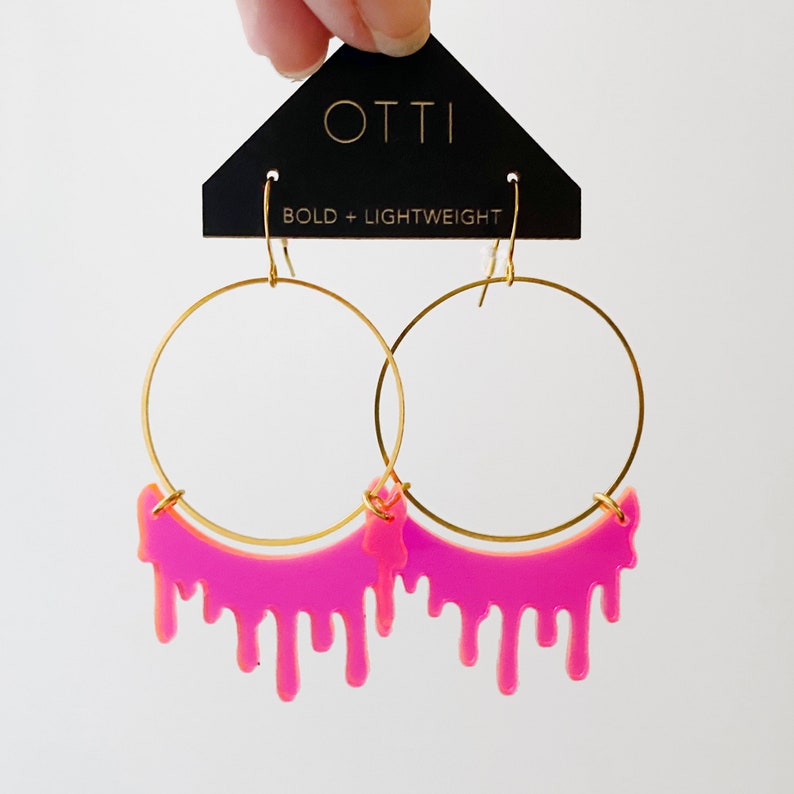 Dripping Slime Acrylic Hoop Earrings: Fluorescent Pink image 2