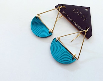 Modern Architectural Half Moon Lightweight Earrings: Mirrored Teal