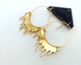 Dripping "Slime" Acrylic Hoop Earrings: Gold