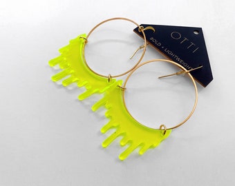 Dripping "Slime" Acrylic Hoop Earrings: Fluorescent Lime Green