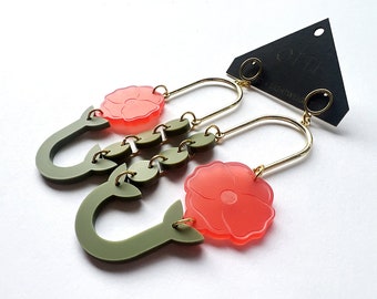 Botanical-Inspired Lightweight Acrylic Earring: Poppy Loop