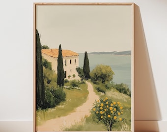 Vintage Italian Landscape Painting Print | Tuscany Wall Art | Shelf Art | Italy Country Art | Countryside Fine Art Print