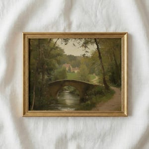 Vintage Forest Bridge – Unframed Painting Print | English Countryside | Country Farmhouse Wall Art | Rustic Cottagecore Landscape