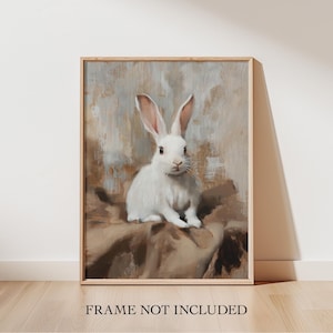 Easter Bunny Rabbit Oil Painting Print | Vintage Countryside Print | Farmhouse Animal Wall Art | Cozy Cottage Decor | Fine Art Print