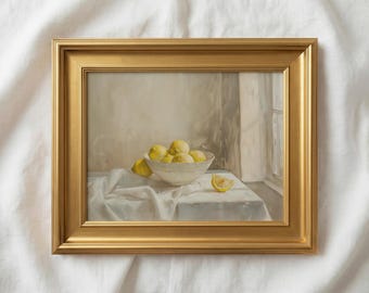 Lemons Still Life, Kitchen Oil Painting Art Print