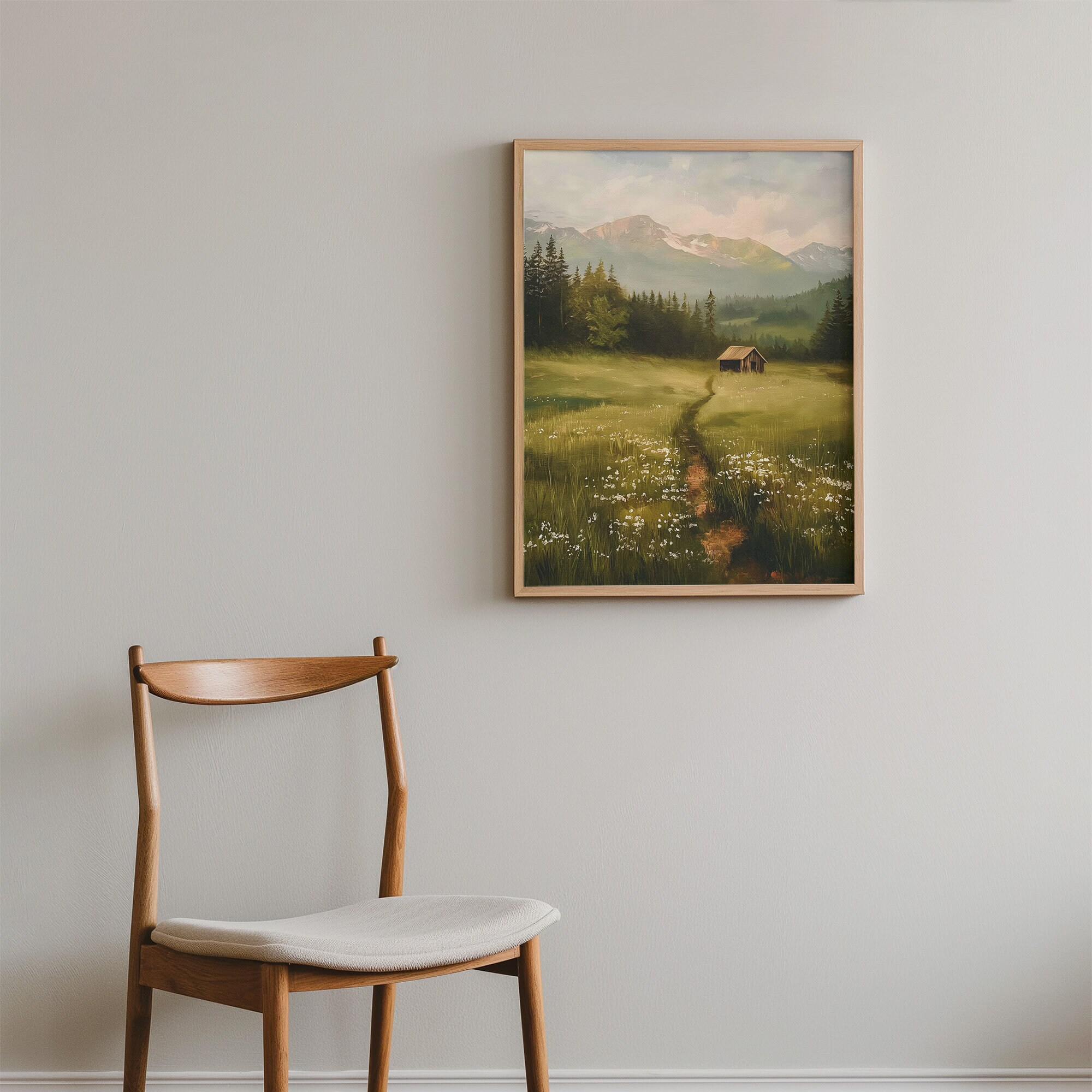 Rustic Cabin in Mountain Oil Painting | Meadow Landscape Art ...
