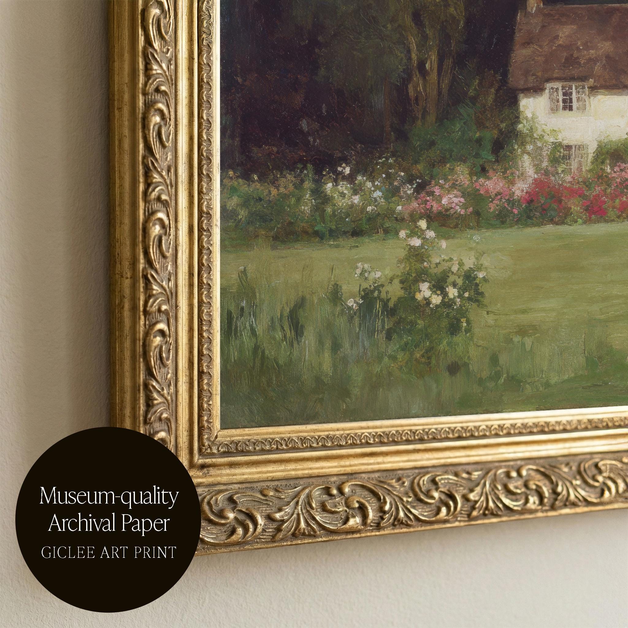English Cottage Garden Oil Painting Print, Vintage Country House Art ...
