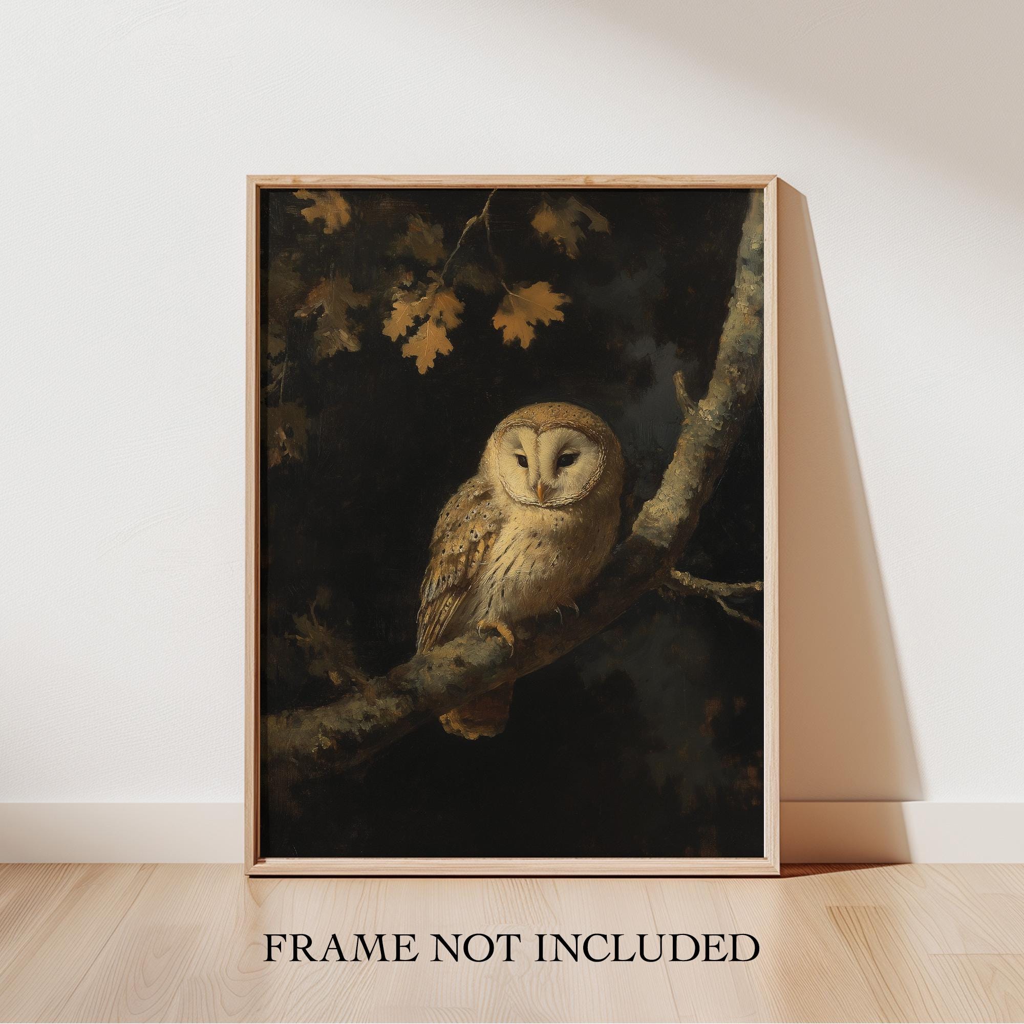 Moody Owl Painting Print, Dark Cottagecore Decor, Vintage Bird Print, Dark Academia, Gothic Woodland