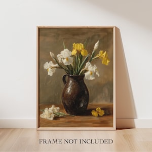 Vintage Iris Frühlingsblumen Druck, Cottagecore Dekor, Botanische Kunst Druck, Stillleben für die Küche