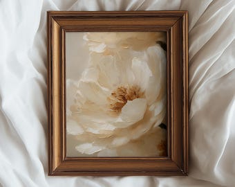 Neutrale pioenroos schilderij print | Vintage bloemenmuurkunst