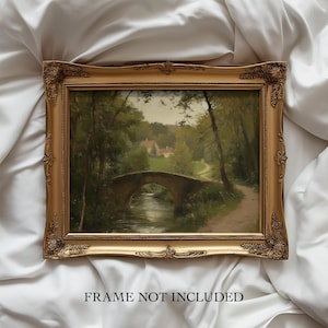 Stampa di pittura vintage Forest Bridge / Campagna inglese / Arte murale di fattoria di campagna / Paesaggio rustico / Stampa artistica