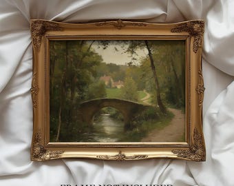 Vintage Forest Bridge Painting Print | English Countryside | Country Farmhouse Wall Art | Rustic Landscape | Fine Art Print
