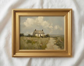 Vintage English Countryside Cottage Painting Print | Country Farmhouse Wall Art | Rustic Landscape | Fine Art Print
