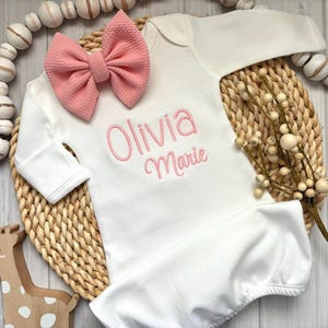 Baby Girl Gown Dress Newborn Outfit Coming Home Personalized Embroidered