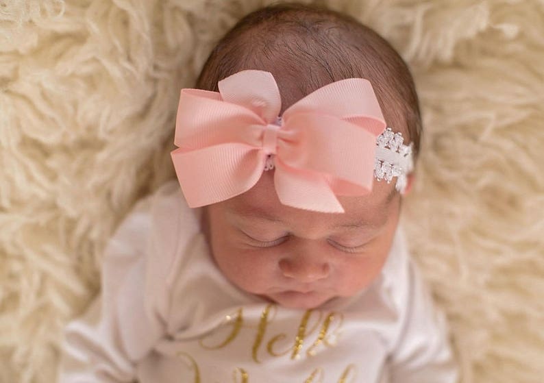 Baby Girl Coming Home Outfit Hello World Gold Glitter Personalized Baby Shower Gift Baby Bodysuit Optional Leg Warmers and Bow Headband