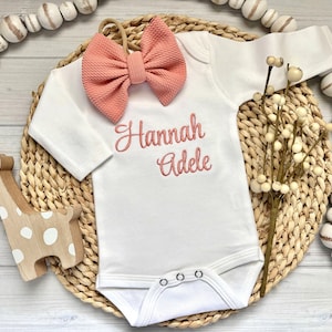 Baby Girl Gift Personalized Outfit  Coming Home Clothes Bodysuit Newborn Embroidered Baby Clothing Monogram Long or Short Sleeves Customize