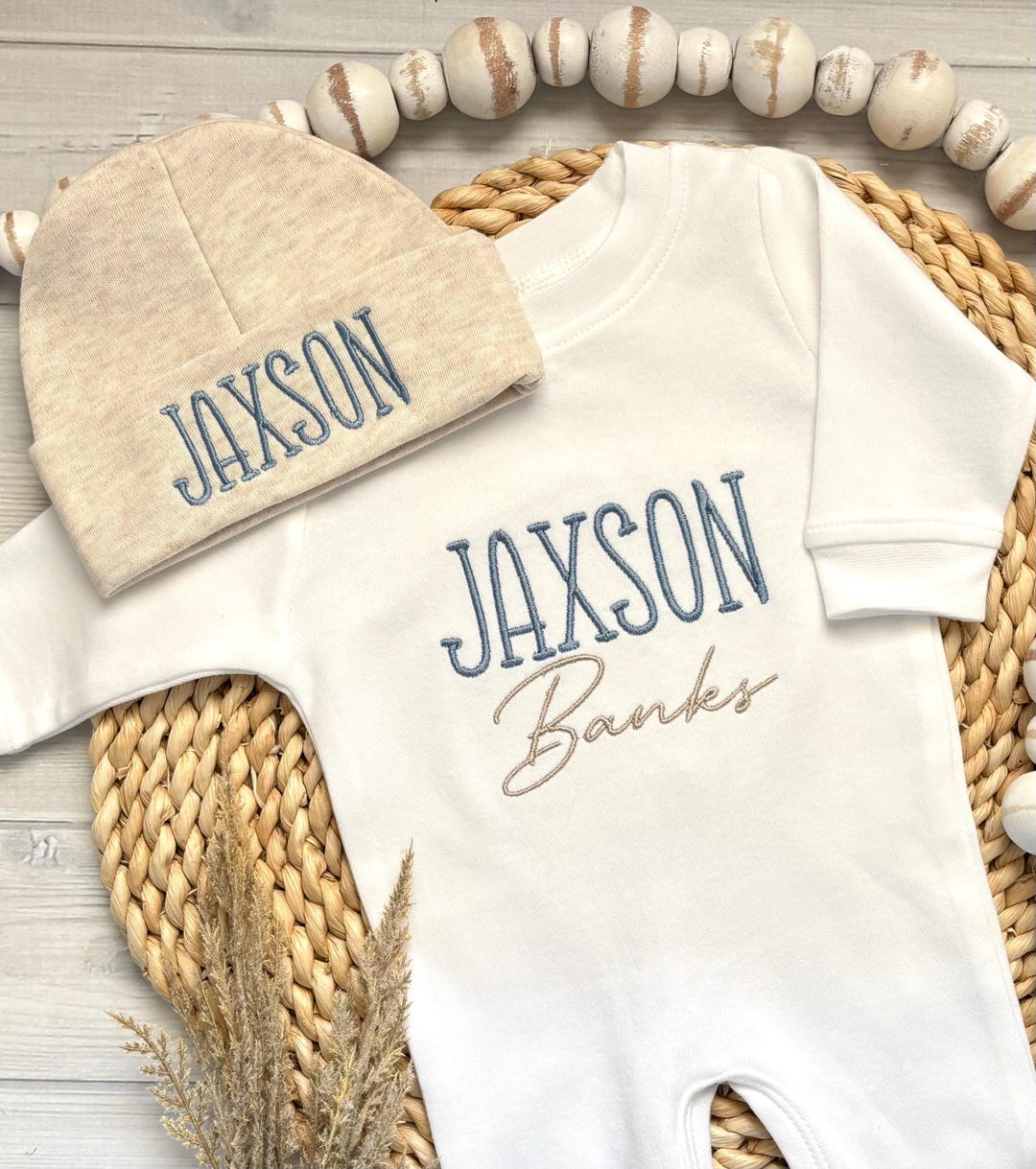 Personalized Baby Boy Outfit: Monogrammed Romper & Hat Set - Etsy