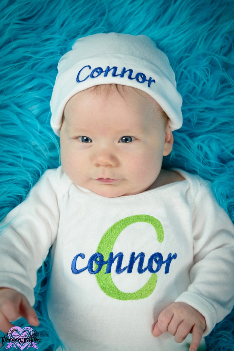 Baby Boy Coming Home Outfit Clothes Bodysuit Hat Leg Warmers Leggings Personalized Embroidered Infant Clothing Monogrammed Baby Shower Gift