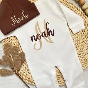 Personalized Baby Boy Coming Home Outfit: Monogrammed Romper, Hat