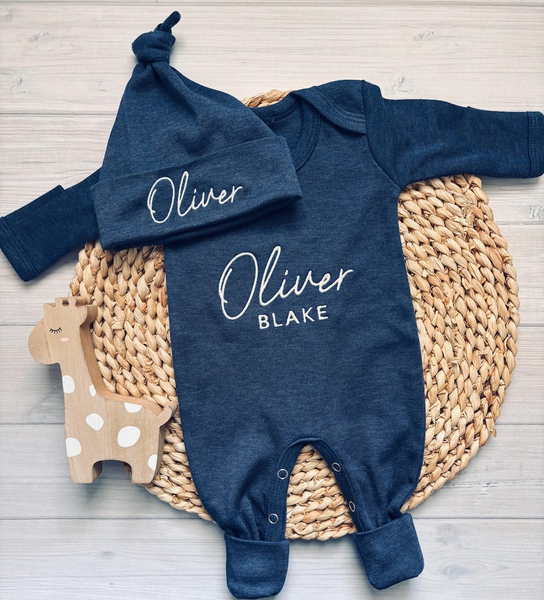 Personalized Baby Boy Blue Outfit Embroidered Newborn Gift - Etsy
