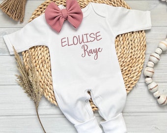 Personalized Baby Girl Coming Home Hospital Outfit Newborn Romper Monogram Baby Clothing Shower Gift Take Home Bow Headband Customize Colors