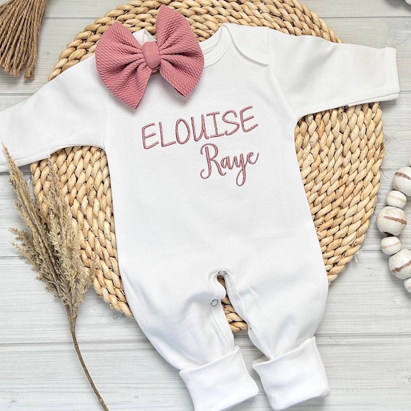 Personalized Baby Girl Coming Home Hospital Outfit Newborn Romper Monogram Baby Clothing Shower Gift Take Home Bow Headband Customize Colors