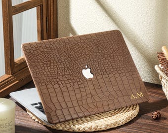 Chestnut Brown Leather MacBook Hard Case For M4 Air 13 A2681, Air 13 A2337, MacBook Pro A2338 13 14 15 16 inch Case, 2025 Laptop Case