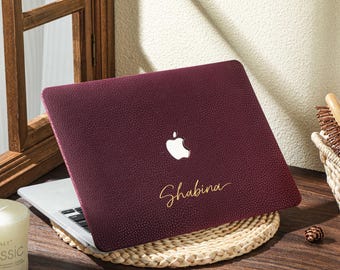 Magenta Red Leather MacBook Hard Case For M4 Air 13 A2681, Air 13 A2337, MacBook Pro A2338 13 14 15 16 inch Case, 2025 Laptop Case Cover